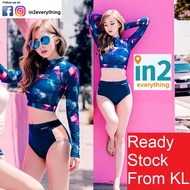 Woman Swimming Suit Navy Blue Long Sleeve Swimsuit 2 piece Woman Swim wear Pink Korean High Waist UP