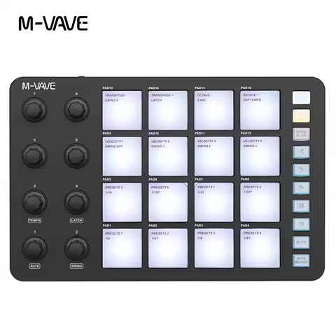 M-VAVE SMC-PAD Launch Pad USB-C Interface Portable Design Small Wireless MIDI Controller Suitable Pe