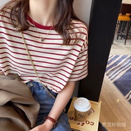 [Invoices Available🔥Sold 6.6w] Japanese Striped Short-Sleeved Women's Clothing T-shirt Korean Women'