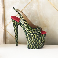 Denova รองเท้าผู้หญิงหนัง PU ส้นสูงมากเต้นรำเสาขนาด34-46รองเท้ารัดส้นด้านหลัง