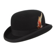 Gentleman Bowler Hat Men Feather Decor Wool Felt Fedora Hat
