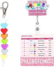 4PCS Phlebotomy Badge Reel Kit,Order of Draw Badge Card with Bling Acrylic Patch,Nurse Accessories f