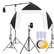 60W/80W Photo Light Live Studio 50x70cm Softbox Lighting Boom Arm & 80cm Reflector Cellphone Stream 