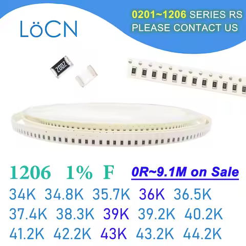 1206 1% F 5000PCS SMD 34K 34.8K 35.7K 36K 36.5K 37.4K 38.3K 39K 39.2K 40.2K 41.2K 42.2K 43K 43.2K 44