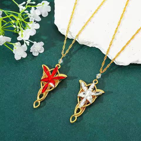 Vintage Arwen Evenstar Crystal Necklace Exquisite Trendy Movie Periphery Charm Pendant for Women And