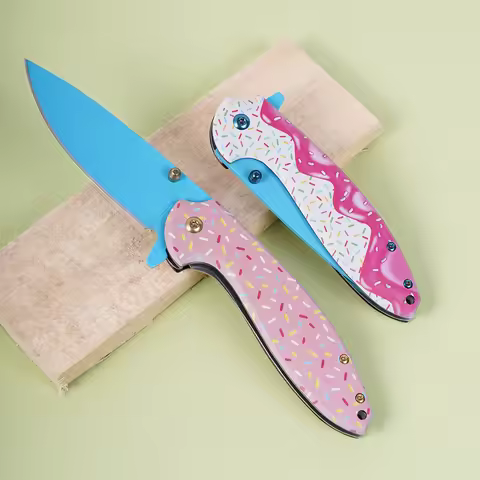 2026 new Outdoor EDC KnifeHigh-quality folding knife stainless steel bright blue blade, donut patter