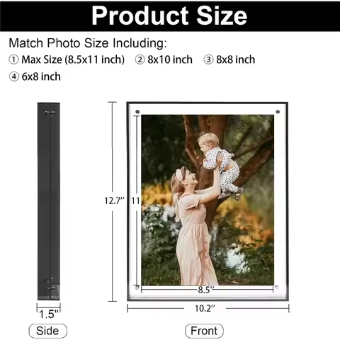 Acrylic Floating Photo Frame for Multiple Sizes: 8.5x11, 8x10, 8x8, and 6x8 Picture Frame