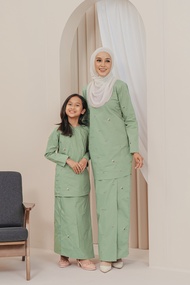 Kurung Cotton Sulam Cindai Mint Green