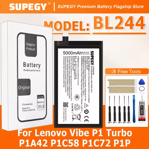 100% New Battery BL244 For lenovo Vibe P1 Turbo P1A42 P1C58 P1C72 P1P Battery + Free Tools