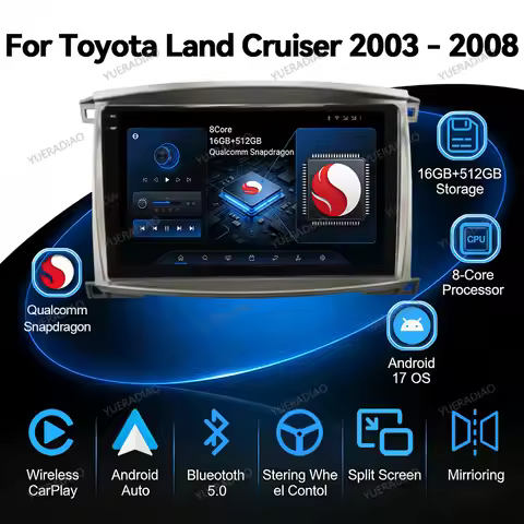 Android 17 Car Radio For Toyota Land Cruiser LC 100 For Lexus LX470 J100 2 II 2002 - 2007 Qualcomm Q