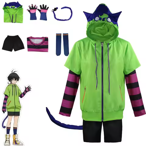 Anime SK8 the Infinity Inspired Cosplay Costume Set, Miya Chinen Green Cat Ear Hoodie with Tail for 