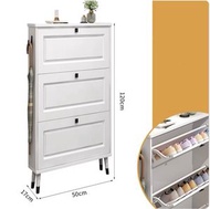 全城熱賣 - 簡約門口超薄翻鬥鞋櫃儲物收納置物櫃【實木櫃腳 長50*寬17*高120cm】白色