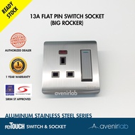 reTouch Aluminum Stainless Steel 13A Flat Pin (Big Rocker) Socket Slim Curved Designer Aluminum SIRI