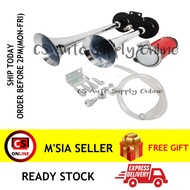 [Ready Stock] 150db 12V Dual Trumpet Air Horn + Compressor Kit For Train Car Truck Lorry Boat Loud