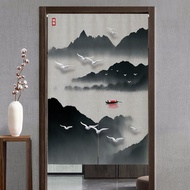 Chinese Style Ink Painting Door Curtain Chinese Style Perforation-Free Household Decoration Feng Shui Partition Half Door Curtain (4)