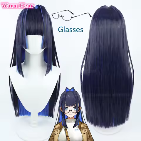 Ouro Kronii Synthetic Wig VTuber Long 75cm Dual Color Blocking Cosplay Wig With Glasses Heat Resista