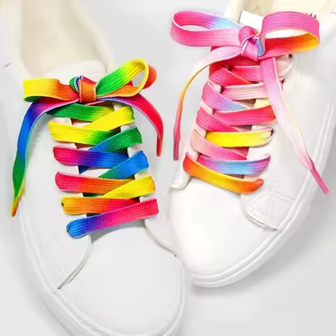 1Pair Colorful Laces Rainbow Gradient Print Flat Canvas Shoe Lace Shoes Casual Chromatic Colour Shoe