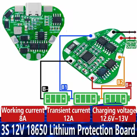 1~10PCS EGBO 3S 12V 18650 Lithium Battery Protection Board 11.1V 12.6V over-discharge protect 8A 3 C