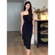 6KUE Slip dress Plus size sheath dress Long slit dress Women's Summer dress Korean vintage dress
