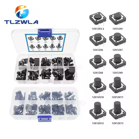 50PCS 10 Models 12*12 Tact Switch Tactile Push Button Switch Kit Height: 4.3 5~13MM DIP SMD 4P Micro