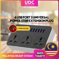 UDC ⚡2500W Power Strip Extension Plug 6 USB Port Electric Sockets Universal Plug Elektrik Soket Exte
