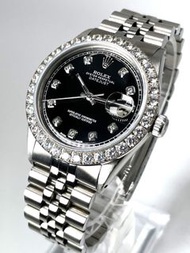 勞力士日誌型黑色錶盤天然鑽石藍寶石玻璃極緻美品自動上鍊男士 36 毫米 1601 #2