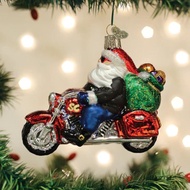 美國 復古美式 口吹玻璃手繪聖誕掛飾 騎重機聖誕老人