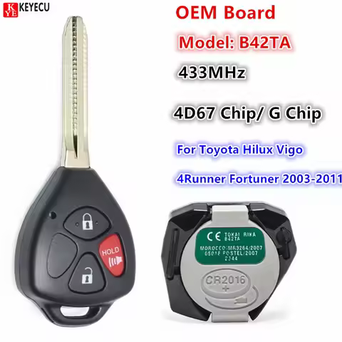 KEYECU 3 Buttons B42TA 433MHz 4D67/G Chip For Toyota Hilux Vigo 4Runner Fortuner 2003 2004 2005 2006