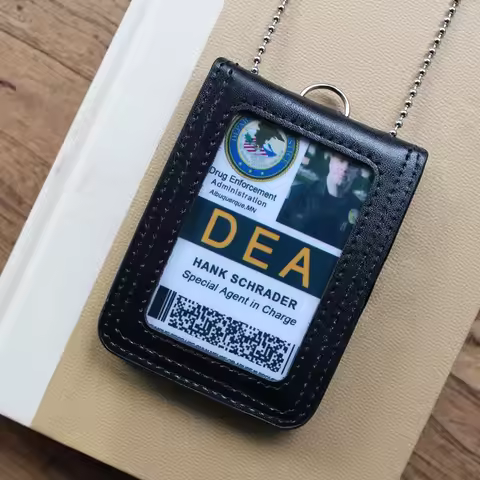NEW Hong Kong Style Reporter Police Military Neck Badge ID Credit Card Holder Leather Name Tag Cases