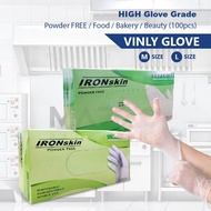IRONskin Powder Free Vinyl Gloves 1Box - 100pcs Disposable Gloves Vinyl Gloves