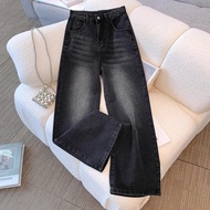 Gray jeans washed loose trousers casual wide-leg pants women's high waist straight pants