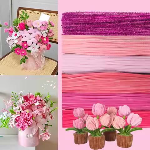 100/300 PCS 6 Colors Gradient Pink Pipe Cleaners Chenille Stems, Pipe Cleaners Craft, Pipe Cleaners 