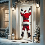 1-Piece Polyester Santa Claus Door/Front Porch Banner, 88.9x177.8cm, Festive Wall Decoration, No Pow