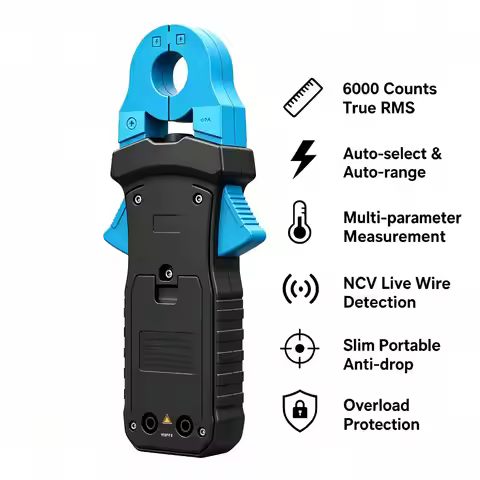 HoldPeak True RMS Clamp Meter 6000 Counts 60A AC/DC NCV 90-1000V Live Wire -20~1000℃ Temp CAT II 600