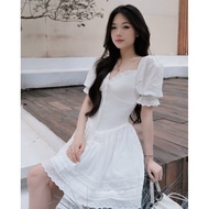 COQUI white princess DRESS with puff sleeves BELLE DRESS