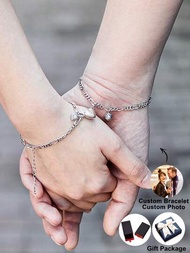 2 Piezas Pulseras Magnéticas Personalizadas Para Parejas Mujeres Y Hombres, Pulseras Personalizadas Con Imagen En El Interior, Pulsera Personalizada De Proyección De Foto, Pulseras De Emparejamiento Personalizadas Para Parejas, Pulseras De Corazón De Emparejamiento Para Novio Novia Mejor Amigo, Pulsera De Pareja Personalizada En Plata/oro Rosa/oro, Regalos Para Amantes, Regalos Conmemorativos Para Parejas Queridas Por Cumpleaños, Aniversario, Día De San Valentín