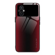 全城熱賣 - 適用於小米 Poco M5 紋理漸變玻璃手機保護殼（WL01紅色）