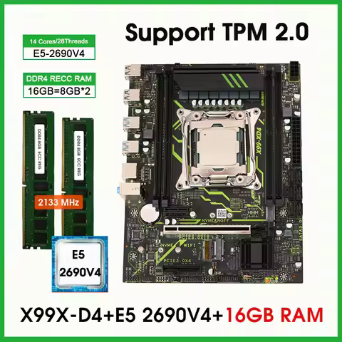 X99 XD4 TPM2.0 PIN Motherboard Set with Kit Xeon E5 2690 V4 16GB (2*8GB) DDR4 2133MHZ RAM E5 2690V4 