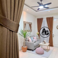 Plain Velvet Blackout Curtains with Semi-Glossy Wood Grain, Smokring Model, 12 Holes, 6 Waves