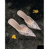 35-40 5&7p high heel mules with torus flowers, Children's flower party shoes Em Xinh Store_ Code E10