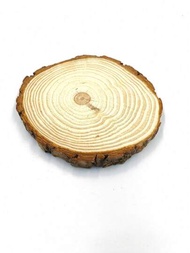1塊13cm松木原木切片diy裝飾拋光木盤,帶年輪的手繪木質墊