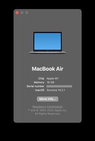 MacBook Air M1 8CPU 8GPU 16gb ram 512