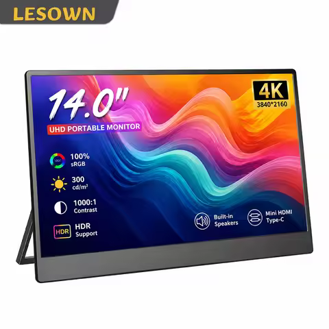 LESOWN 14.0" 4K UHD Portable External Monitor Plug&Play Kickstand mini HDTV VESA75 Type-C Dual Secon