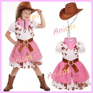 Cowgirl Cosplay Pink Dress Costume Set Halloween Party Kids Outfit