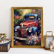 LEARTDYY Diamond Art Painting 4th of July Garden, Patriotic American Truck with Flags Kit for Adults