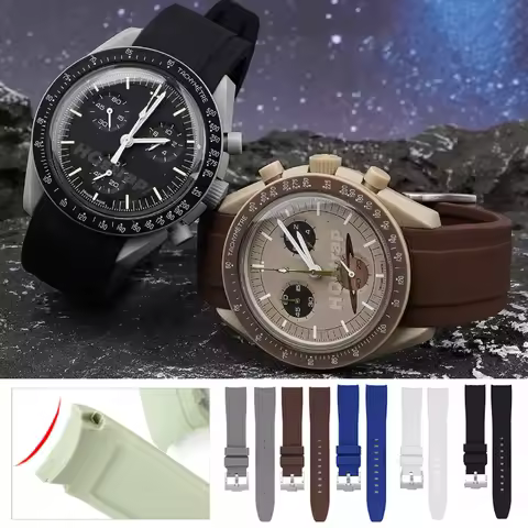 Soft Silicone Bracelet for Omega Watch Band for Swatch Moonswatch Curved Women Men Waterproof Wristb