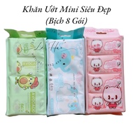 Super mini Pocket Wet Paper Towel, Everywhere (8 Small Packs / Bag)