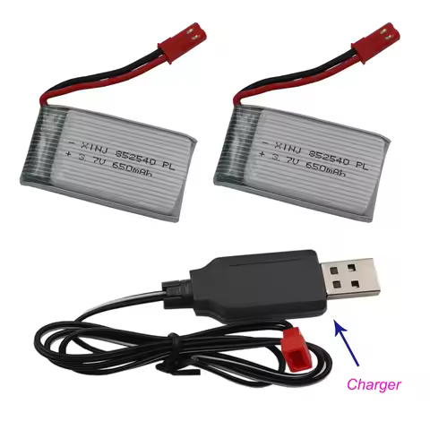 Charger + 2pcs 3.7V 650 mAh 25C Rechargeable Polymer Li Lipo Battery 852540 JST For SYMA X5C X5A X5S
