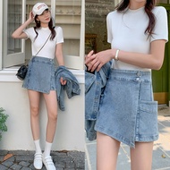 [HARPER] Patch Shape Double Button Denim Shorts Skirt | Jeans Short [SKE53316J] Skort Woman