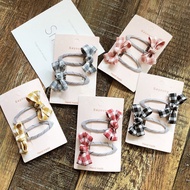 Junyeh 2 Piece Bowknot Baby Hair Clip Set Kids Hairpin INS Fashion Lattice Girl Cloth Clips